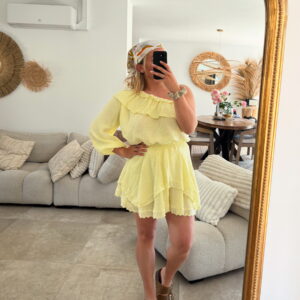 ENSEMBLE JUPE 1 TOP EN GAZ DE COTON JAUNE