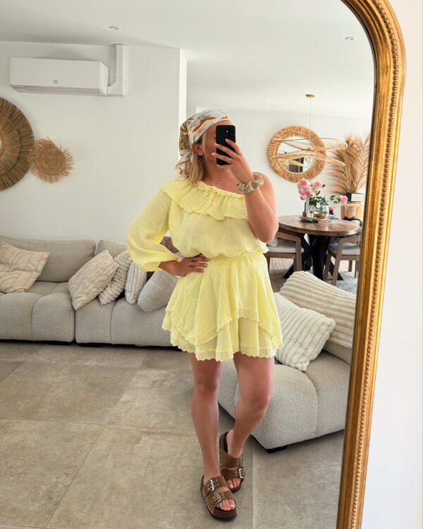 ENSEMBLE JUPE - TOP EN GAZ DE COTON JAUNE