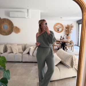ALICIA - COMBINAISON PANTALON EN GAZ DE COTON KAKI