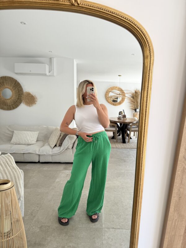 PANTALON EN GAZ DE COTON VERT