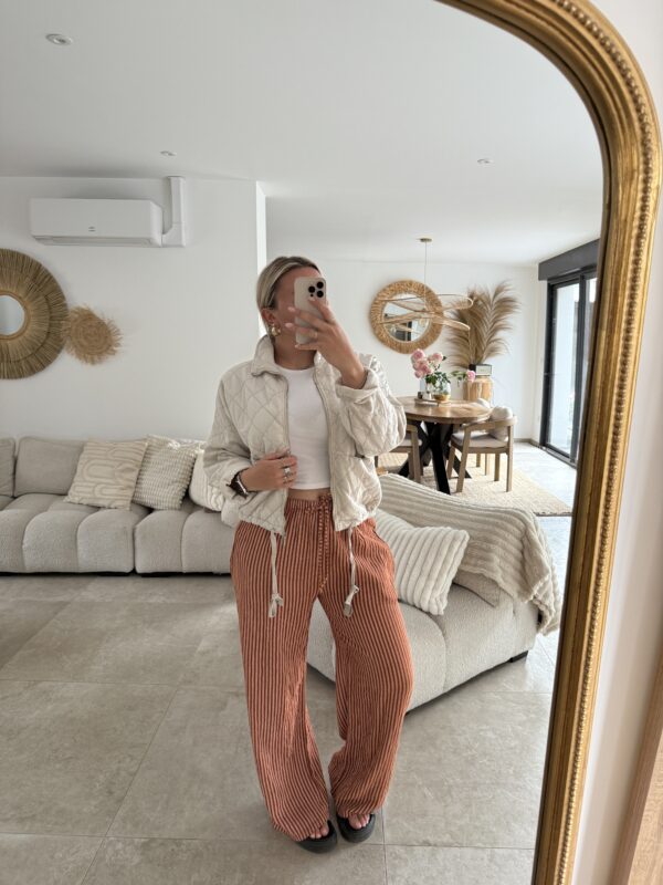 PANTALON A RAYURES TERRACOTTA- GAZ DE COTON
