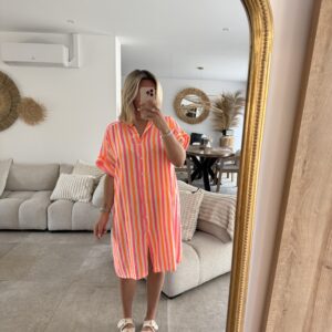 ROBE CHEMISE - FLUO - A RAYURES