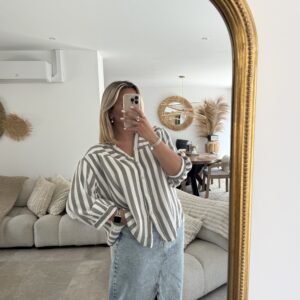 BLOUSE EN GAZ DE COTON - GRIS A RAYURES