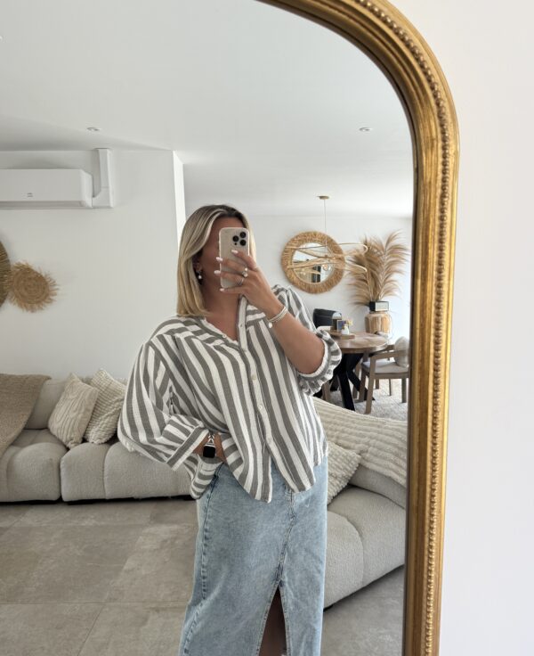 BLOUSE EN GAZ DE COTON - GRIS A RAYURES