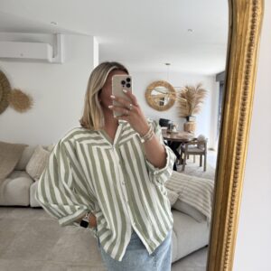 BLOUSE EN GAZ DE COTON - VERT RAYURES