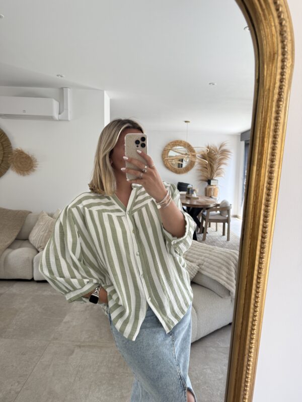 BLOUSE EN GAZ DE COTON - VERT RAYURES
