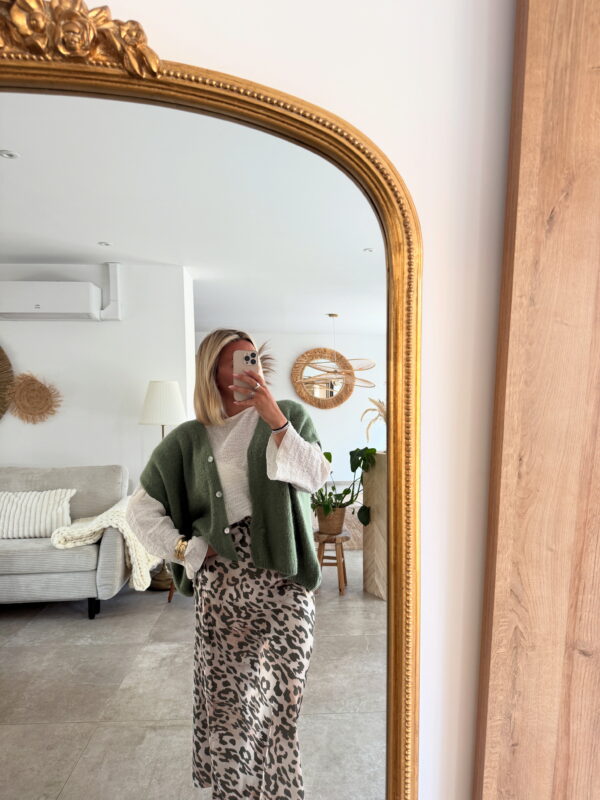 JUPE EN SATIN KAKI - LEOPARD