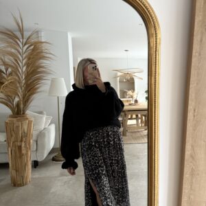 JUPE À FENTE NOIR LEOPARD