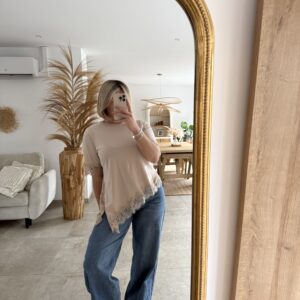 TEE SHIRT ASYMETRIQUE - DENTELLE ROSE