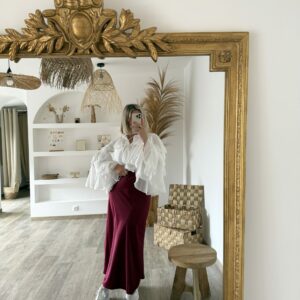 JUPE MIDI SATIN BORDEAUX