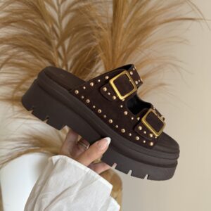 SANDALES EN CUIR - PLATEFORME CHOCO