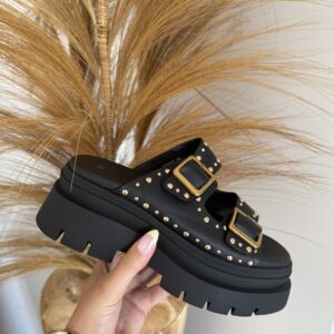 SANDALES EN CUIR - PLATEFORME NOIR