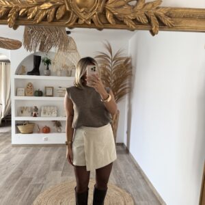 JUPE SHORT BEIGE - VELOURS