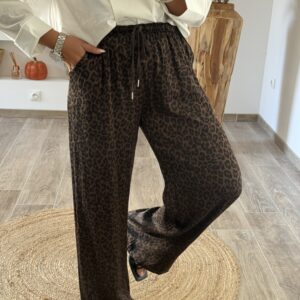 PANTALON EN SATIN - LÉOPARD