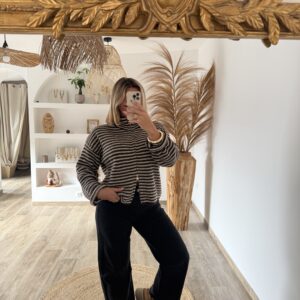 GILET À RAYURES - BEIGE & CHOCO